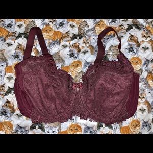 Femina Maroon Unlined Lace Bra 40E/DD
